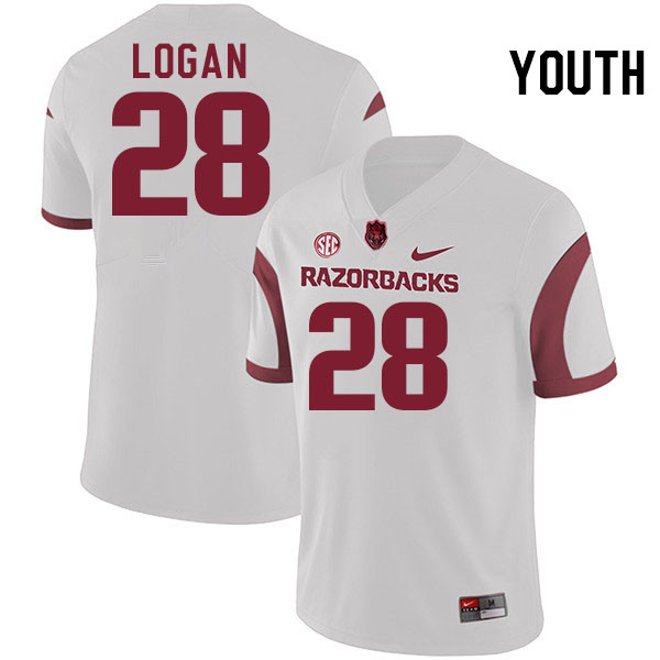 Youth #28 Justin Logan Arkansas Razorbacks College Football Jerseys Stitched-White